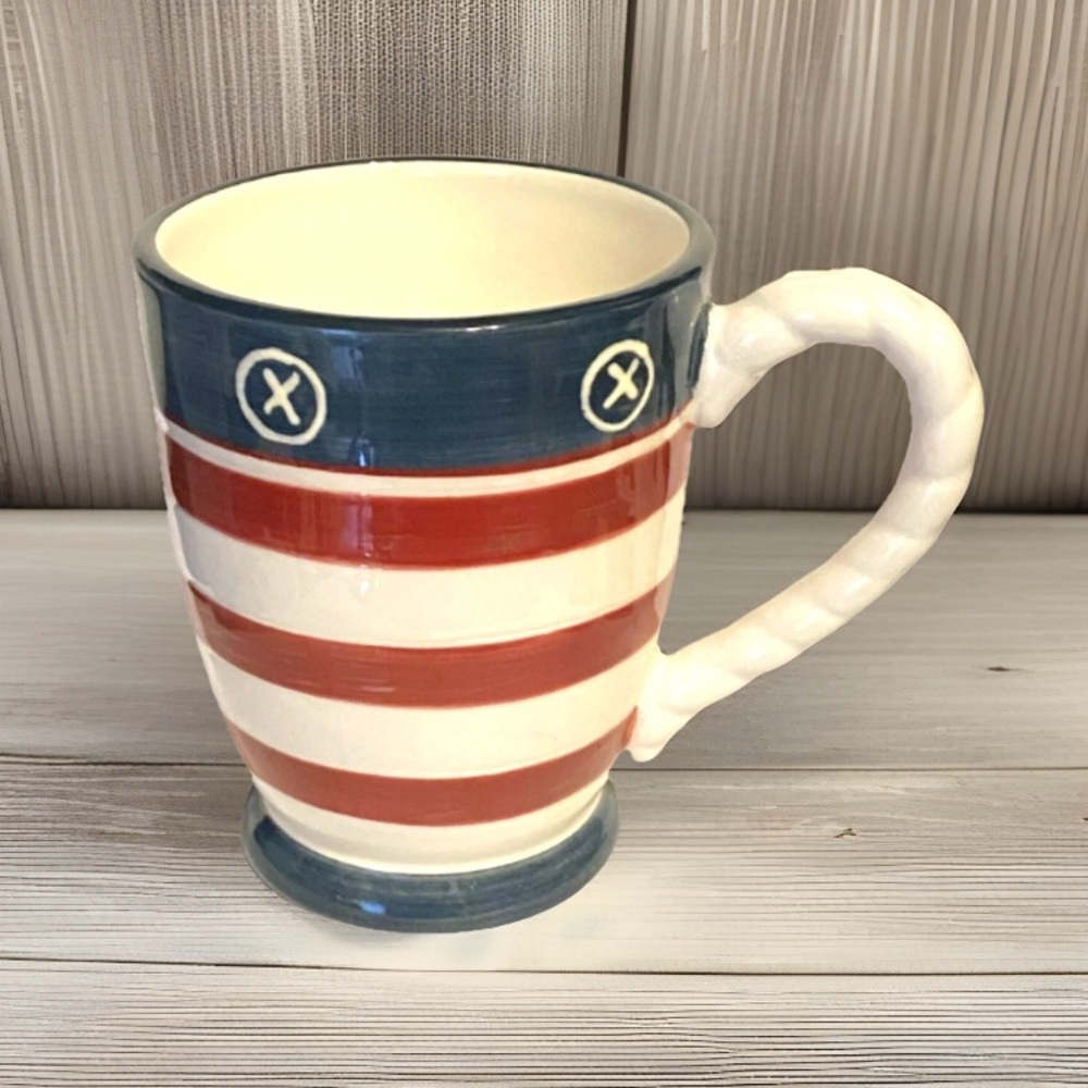 Kate McRostie Coffee Mug Cup Red White Blue Nautical Americana